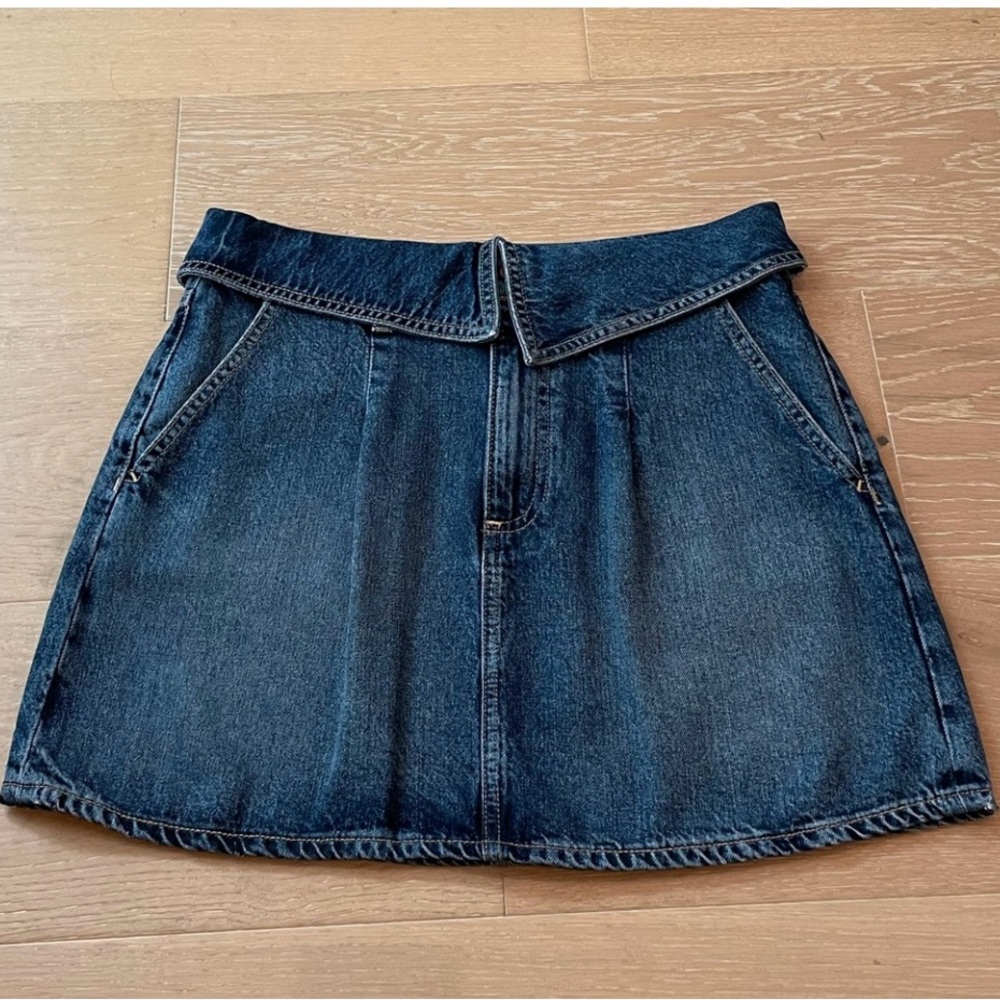Alice + Olivia “You Look Good” Denim Fold-Over Mini Skirt